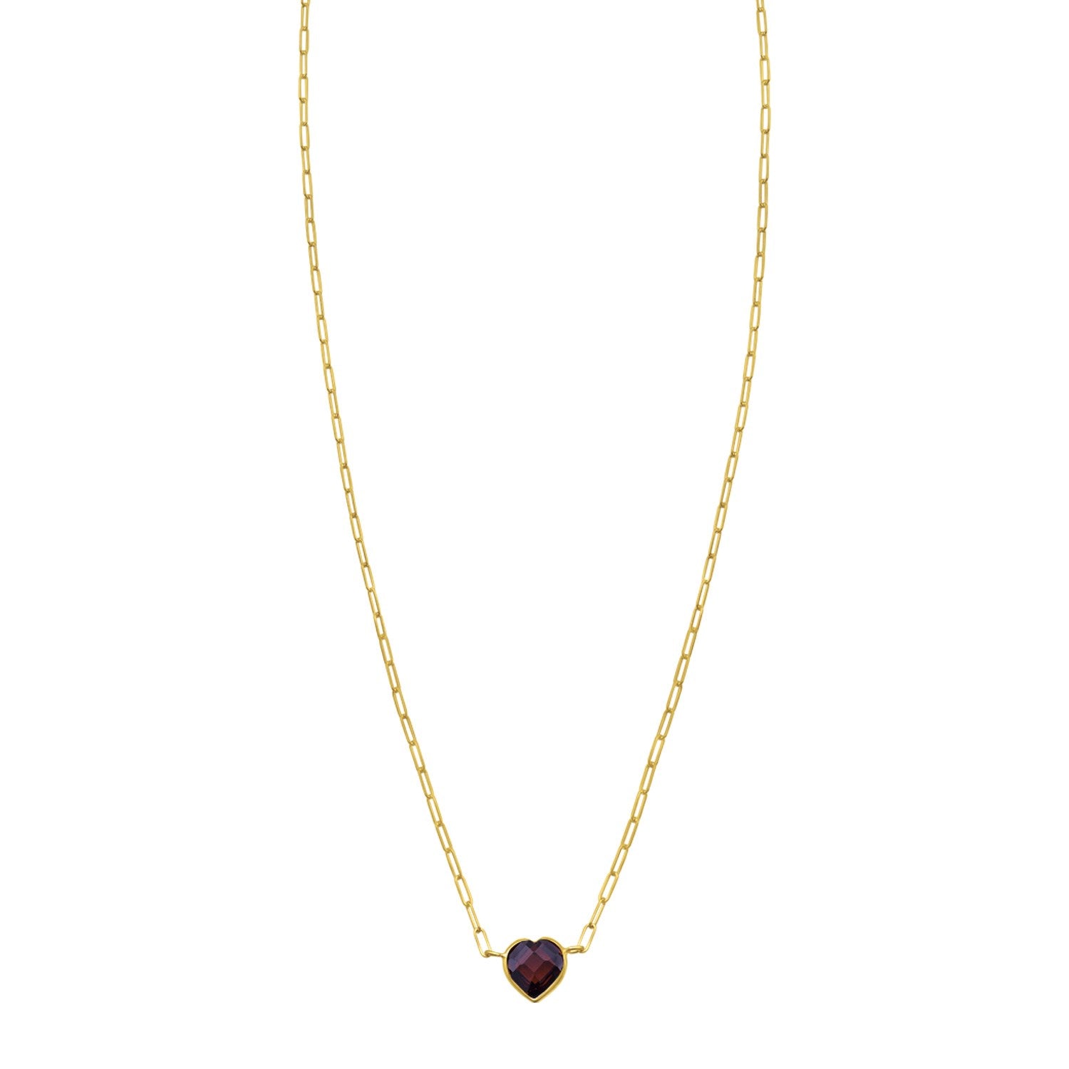 14K Yellow Gold Garnet Heart Necklace (1.50 mm)