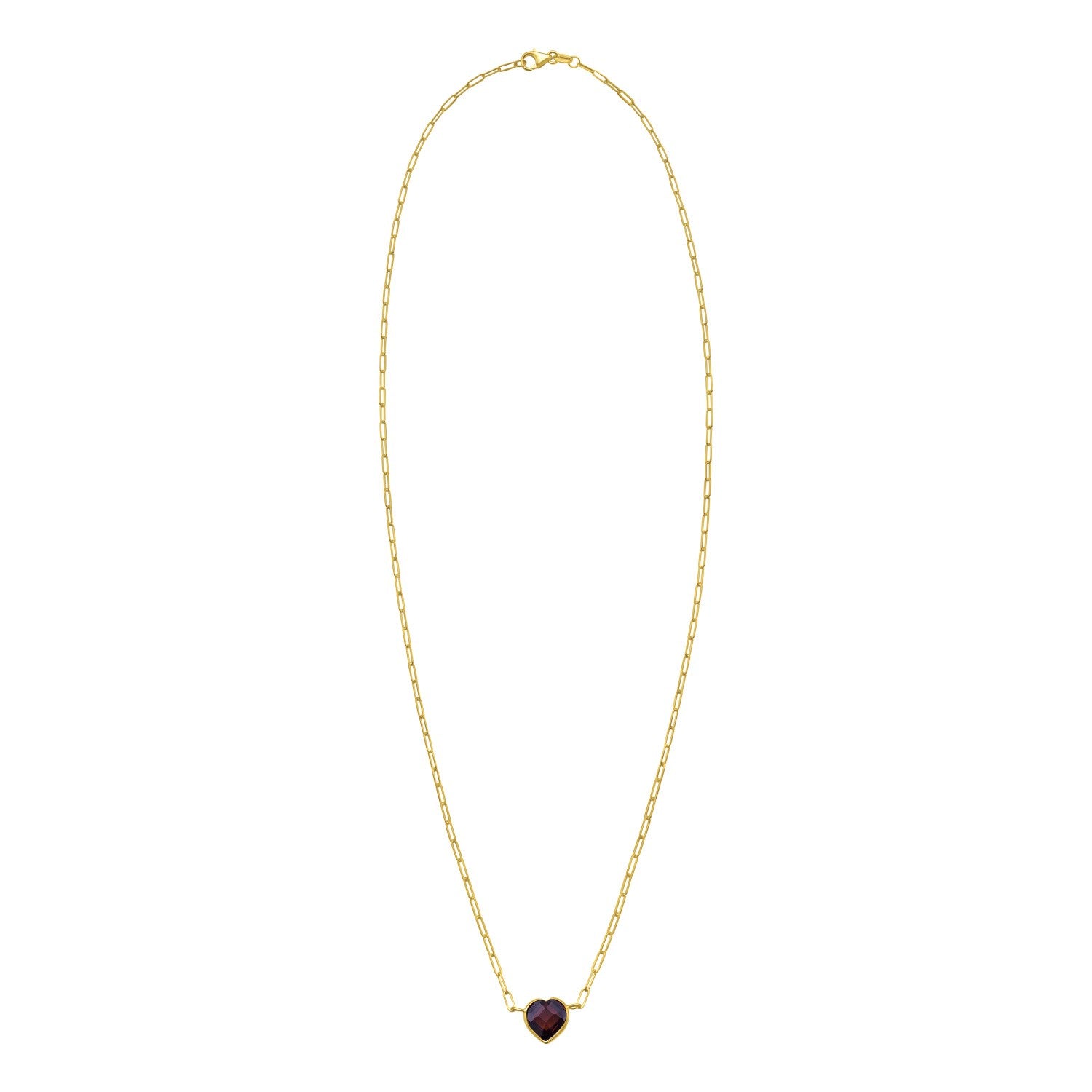 14K Yellow Gold Garnet Heart Necklace (1.50 mm)