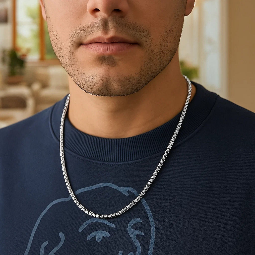 Sterling Silver Rhodium Plated Round Box Chain (3.00 mm)