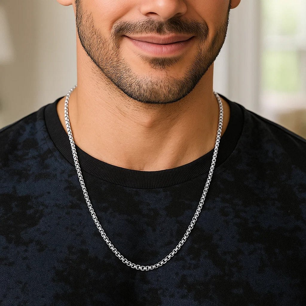 Sterling Silver Rhodium Plated Round Box Chain (3.00 mm)