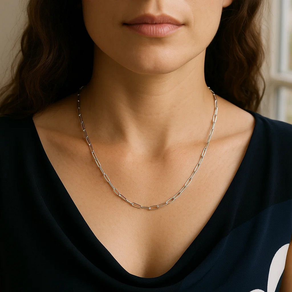 Sterling Silver Rhodium Plated Paperclip Chain (1.80 mm)