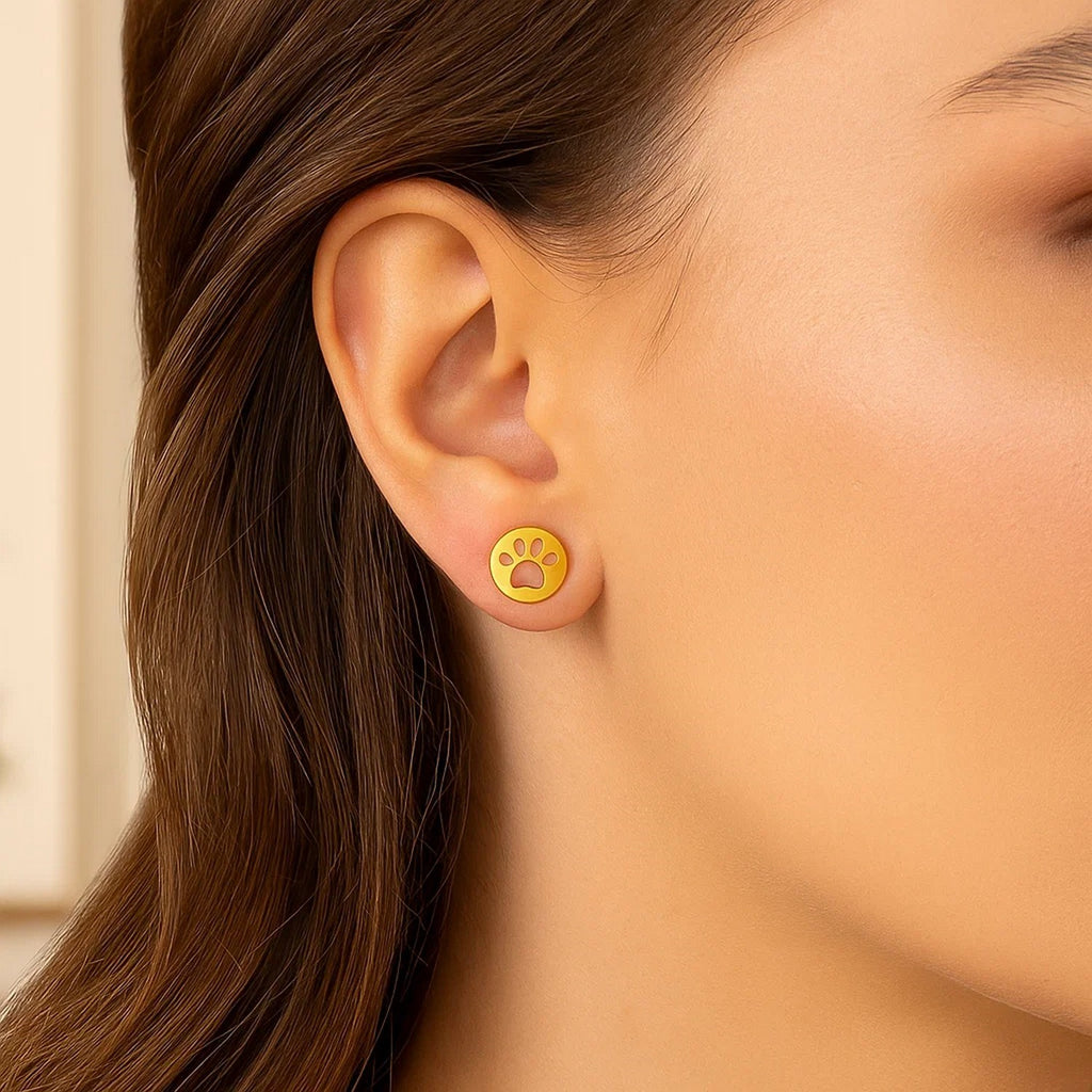 14k Yellow Gold Post Earrings with Paw Prints