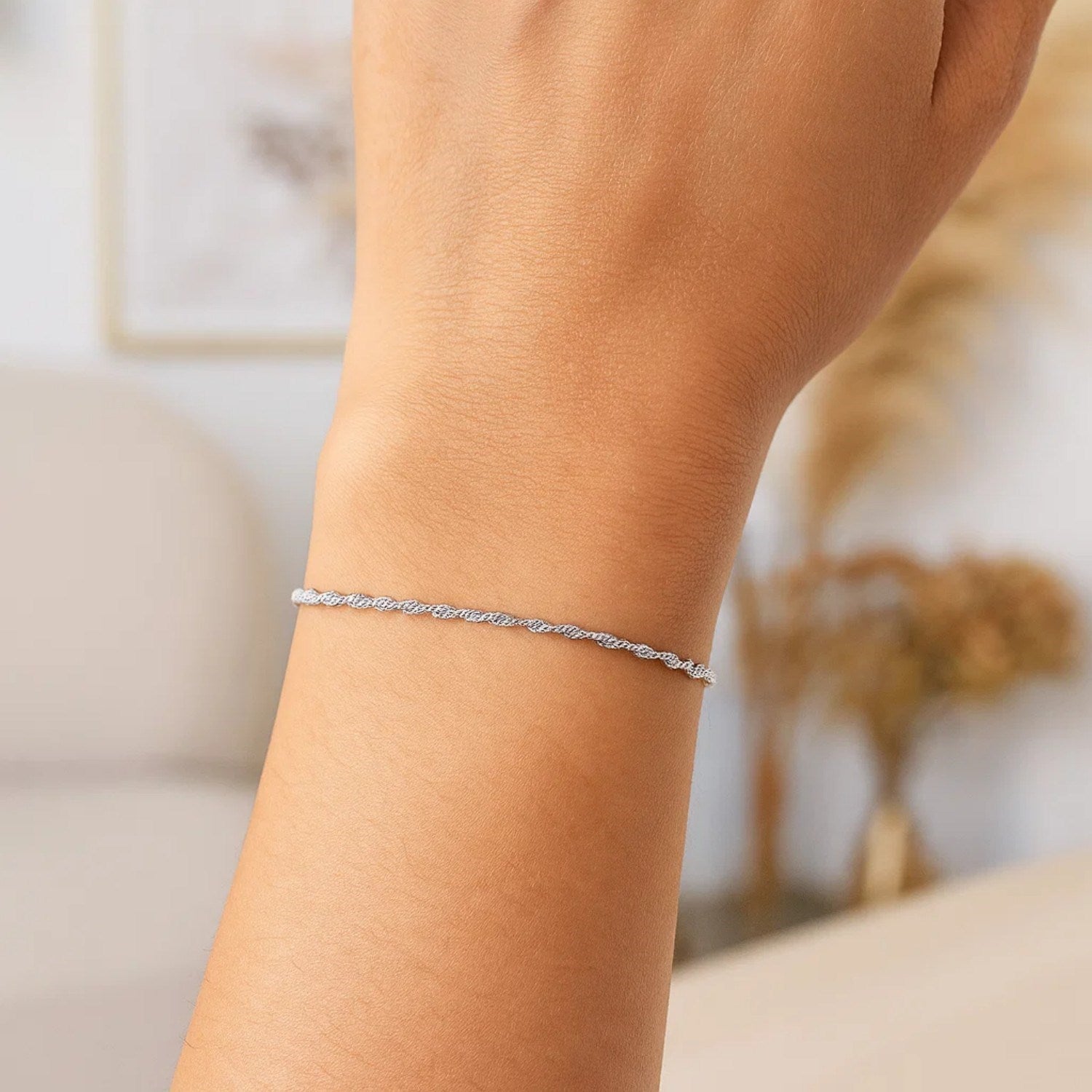 10k White Gold Singapore Bracelet (1.50 mm)