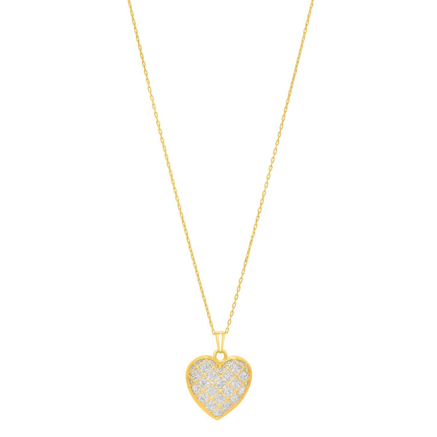 Checkered Heart Necklace in 14K Yellow Gold