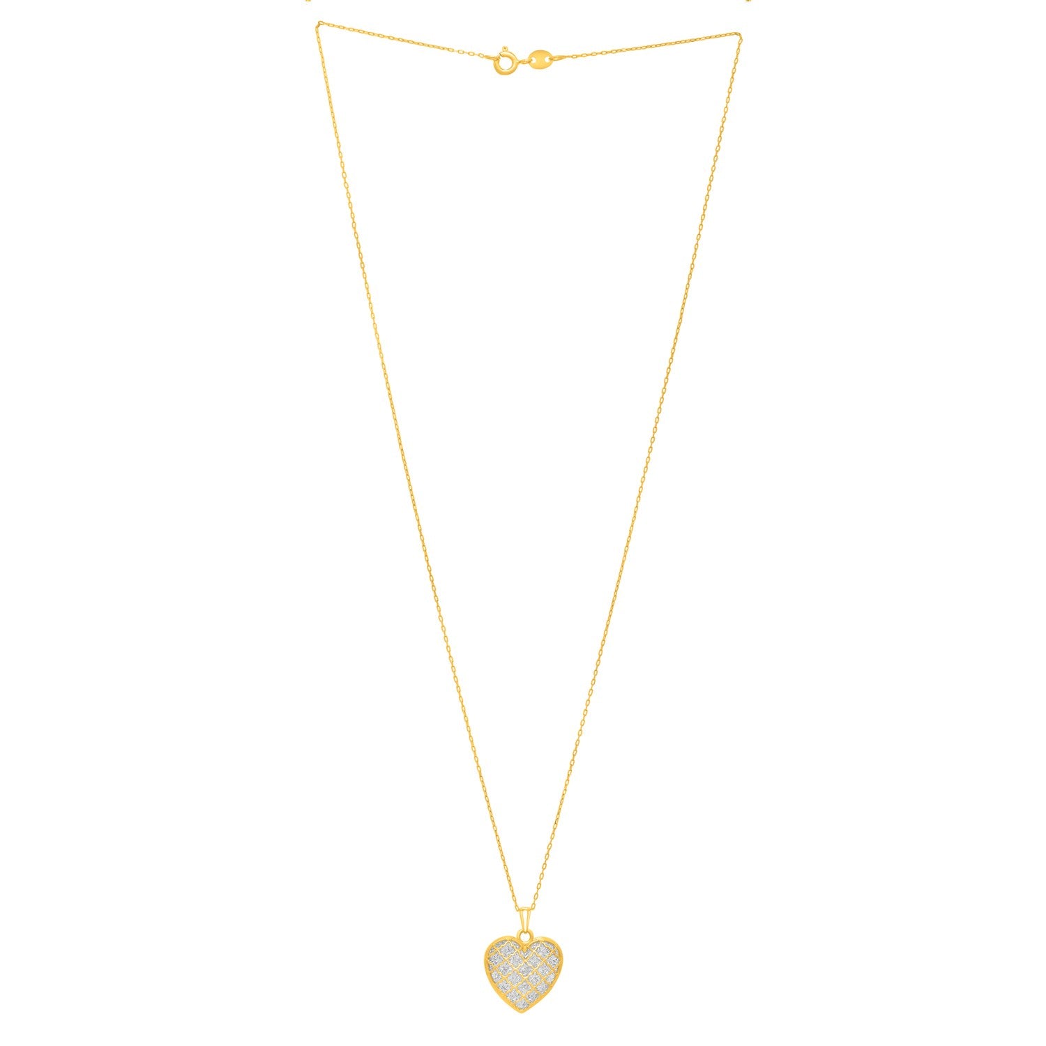 Checkered Heart Necklace in 14K Yellow Gold