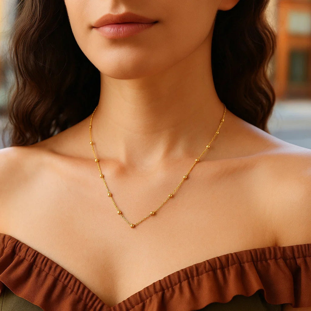 Textured Saturn Bead Necklace in 14K Yellow Gold