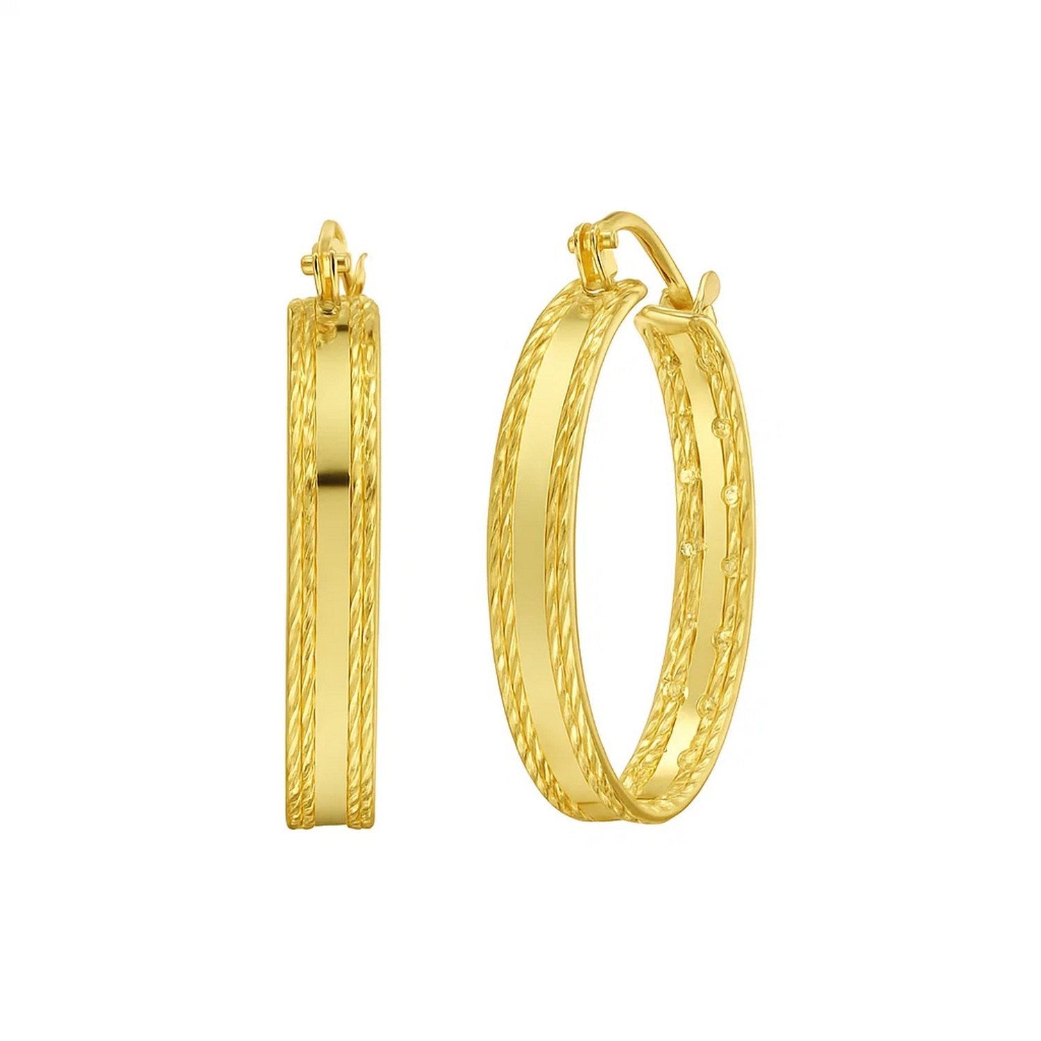 14K Yellow Gold Sparkle Spring Hoop Earrings
