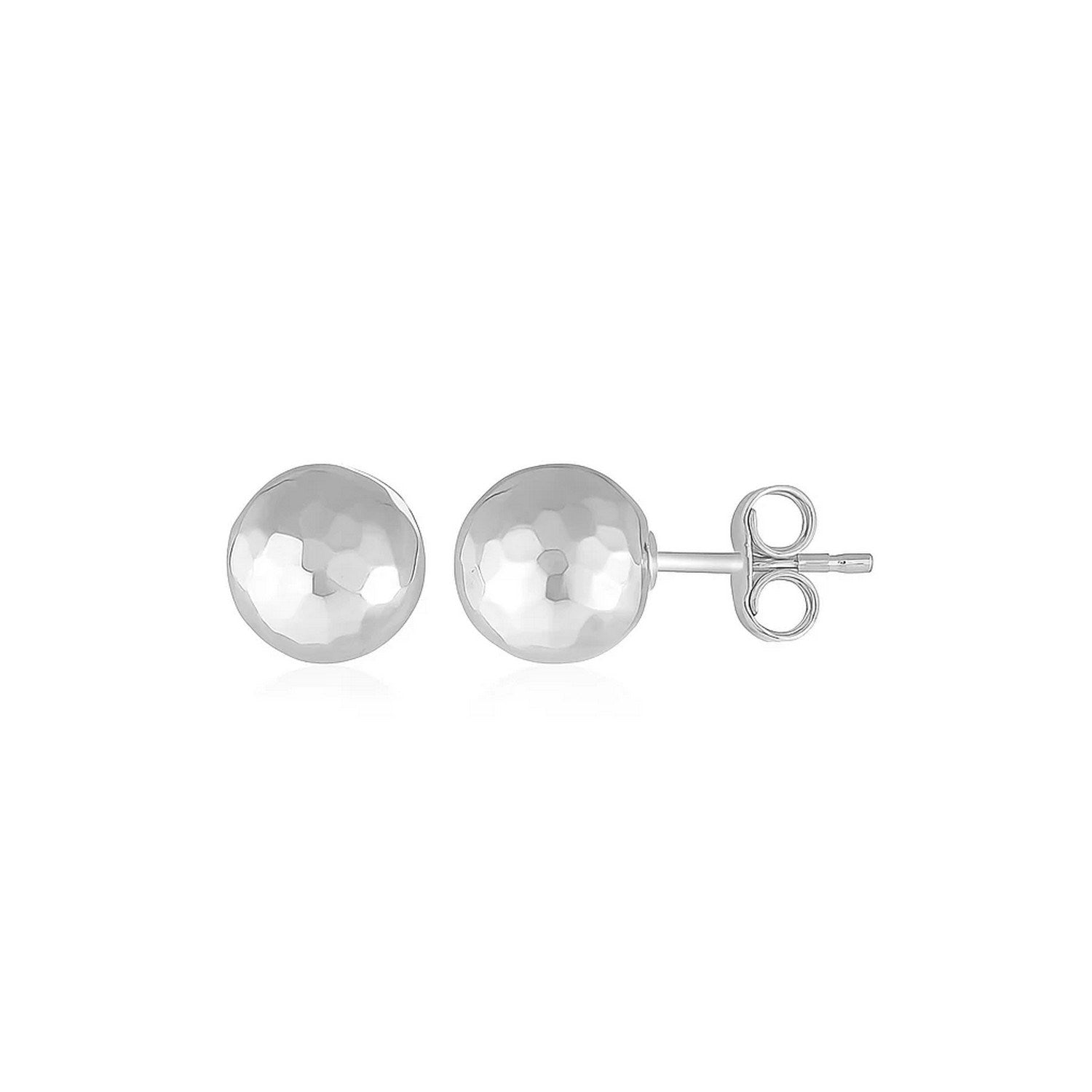 14k White Gold Ball Earrings with Faceted Texture(5mm)