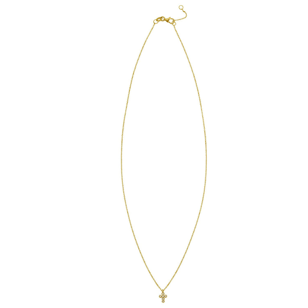 14K Yellow Gold Petite Diamond Cross Necklace