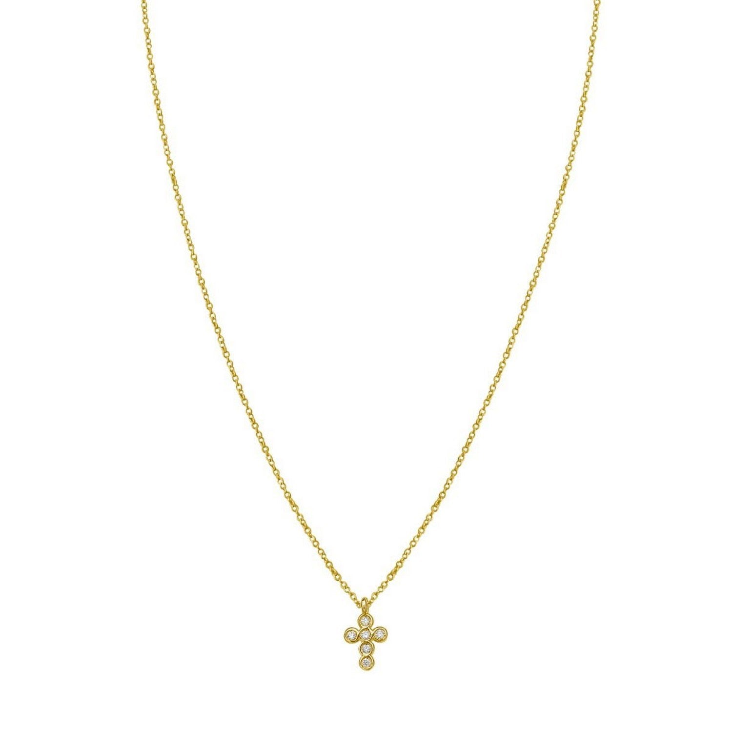 14K Yellow Gold Petite Diamond Cross Necklace