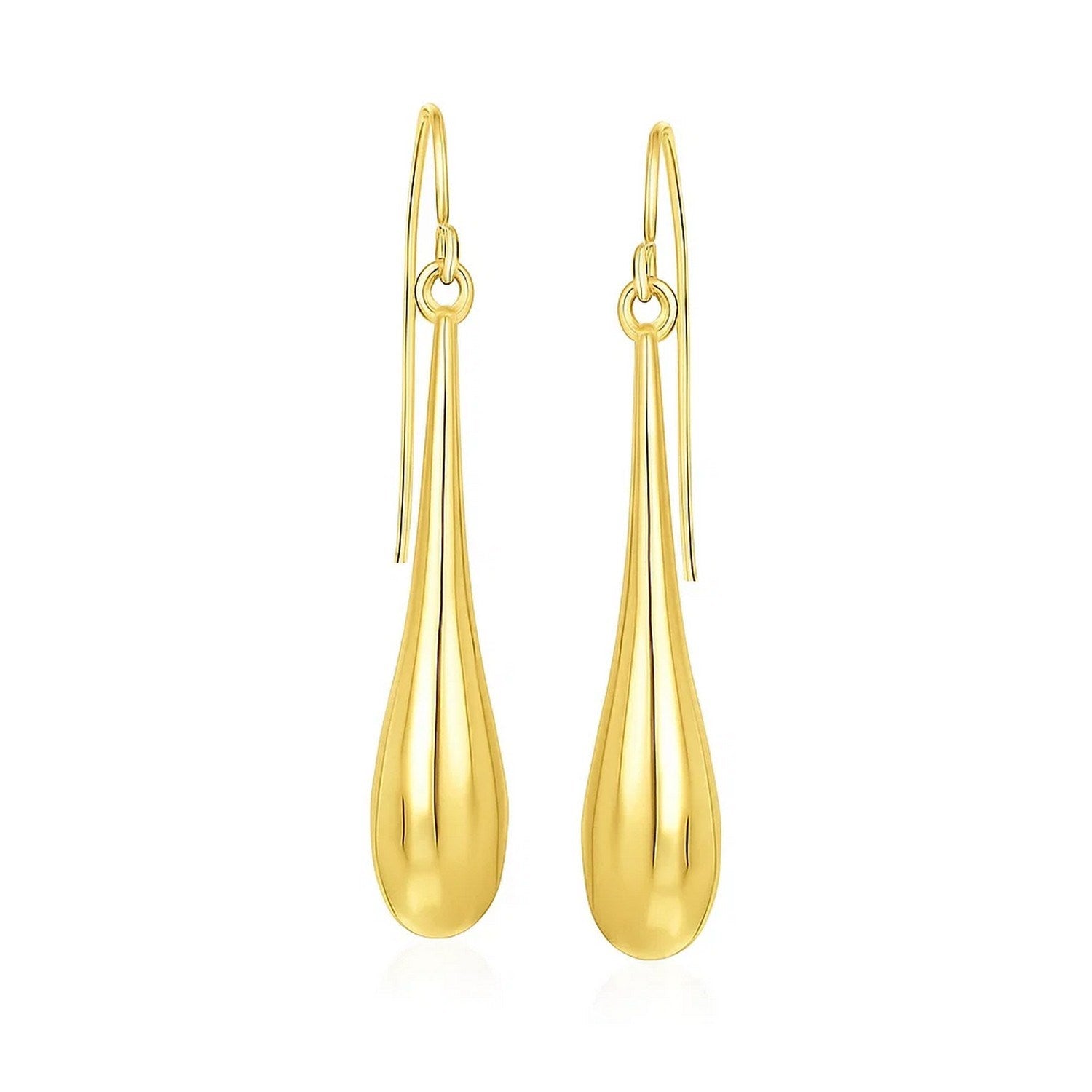 14k Yellow Gold Long Polished Teardrop Dangling Earrings