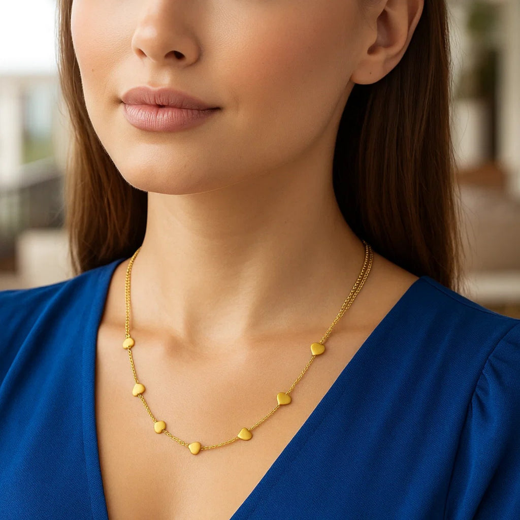 14K Yellow Gold Adjustable Heart Link Necklace