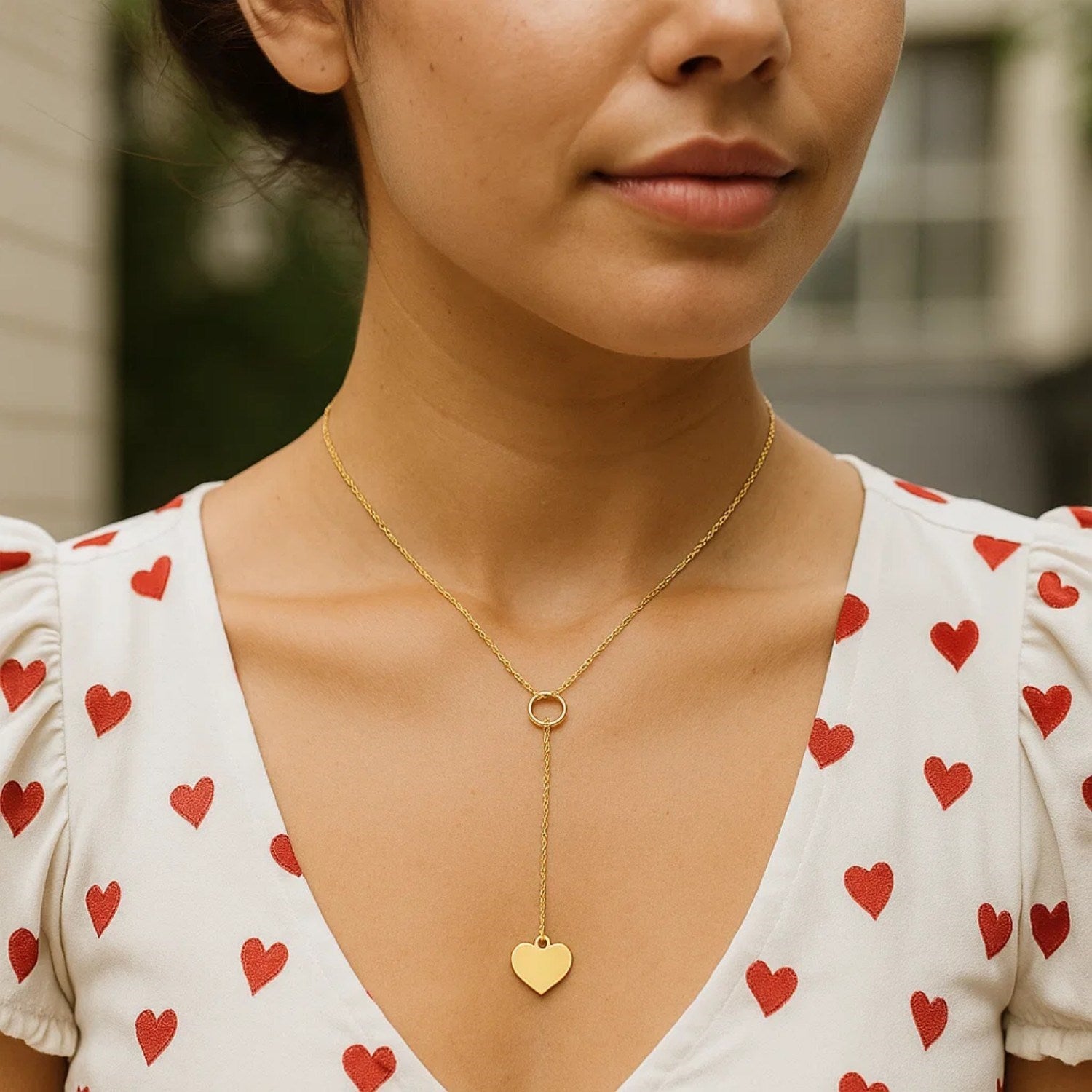 Lariat Heart Necklace in 10K Yellow Gold