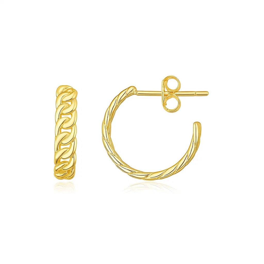 14K Yellow Gold Slender Curb Chain Hoop Earrings