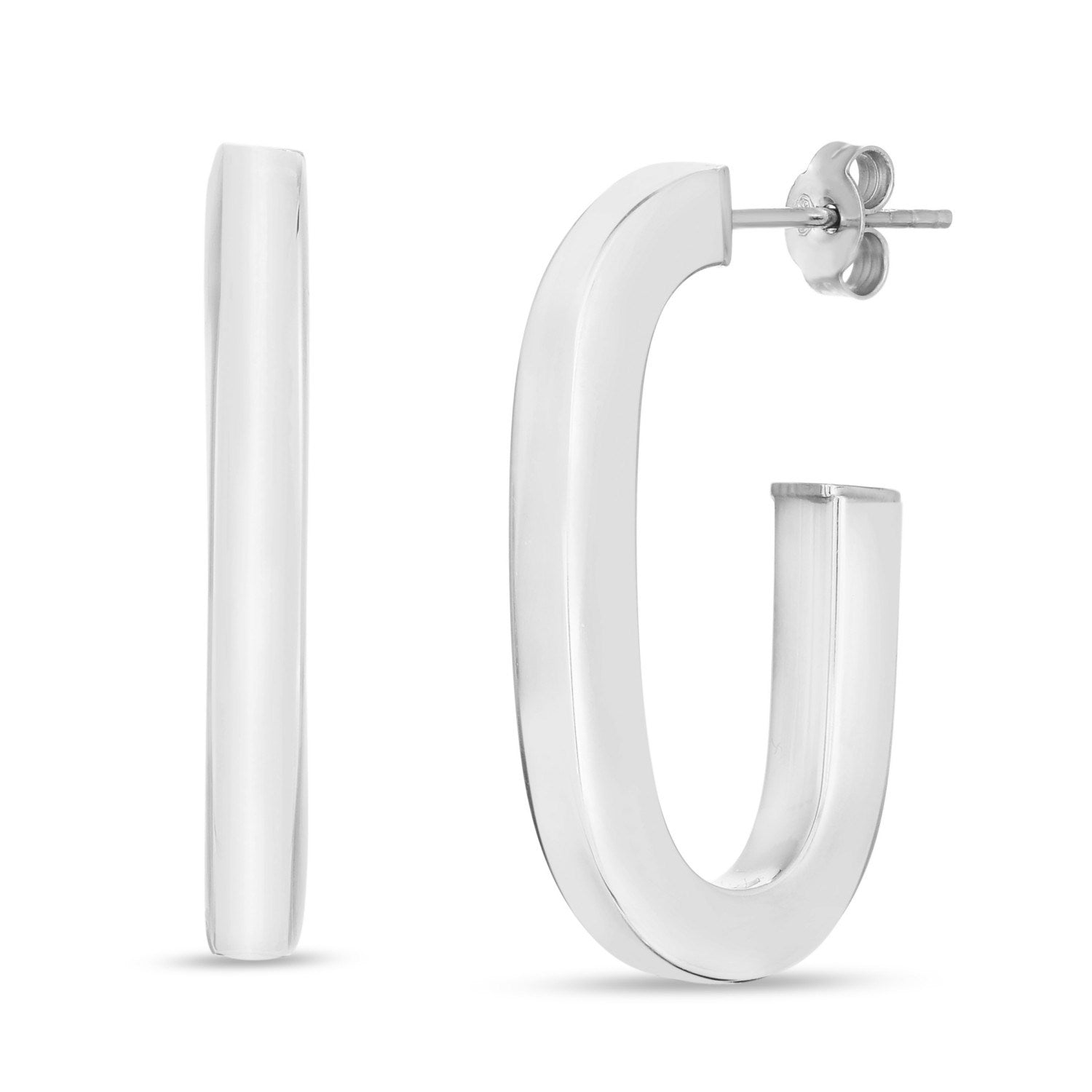 Sterling Silver Thick Oval Link C Hoop Earrings