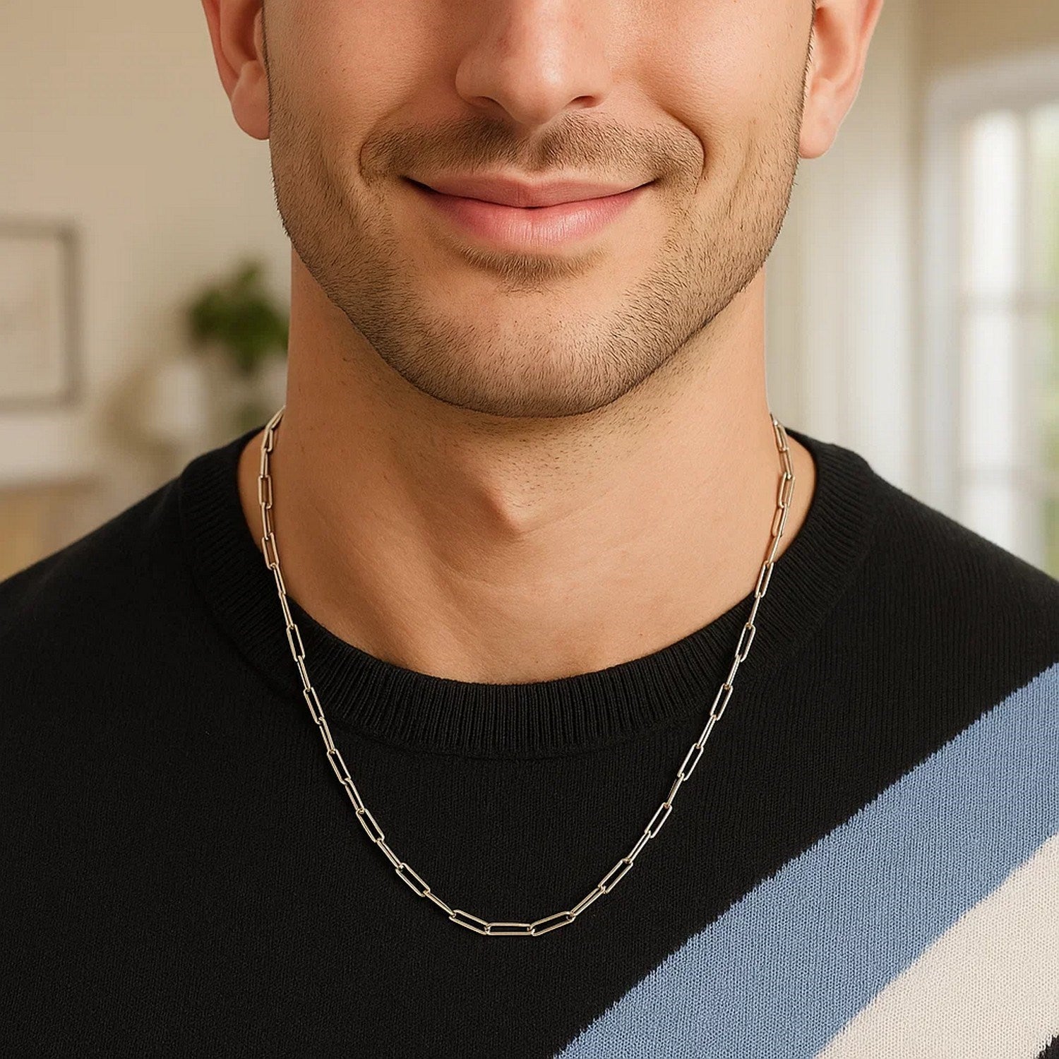 Sterling Silver Rhodium Plated Paperclip Chain (3.00 mm)