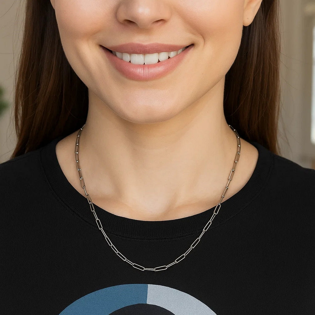 Sterling Silver Rhodium Plated Paperclip Chain (3.00 mm)