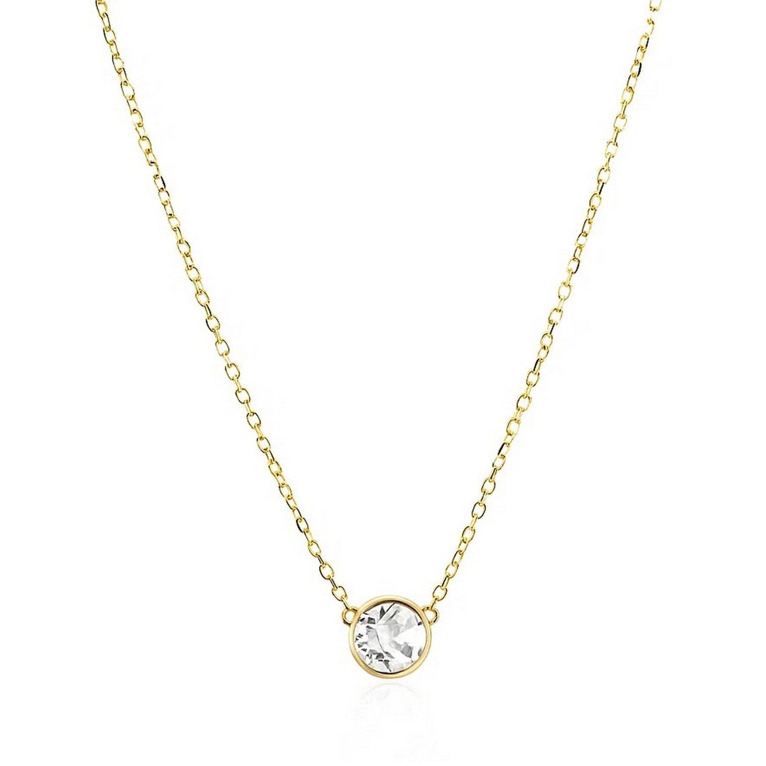 14k Yellow Gold 17 inch Necklace with Round White Topaz