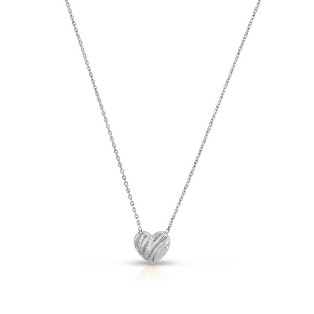 14k White Gold High Polish Scribbles Heart Necklace