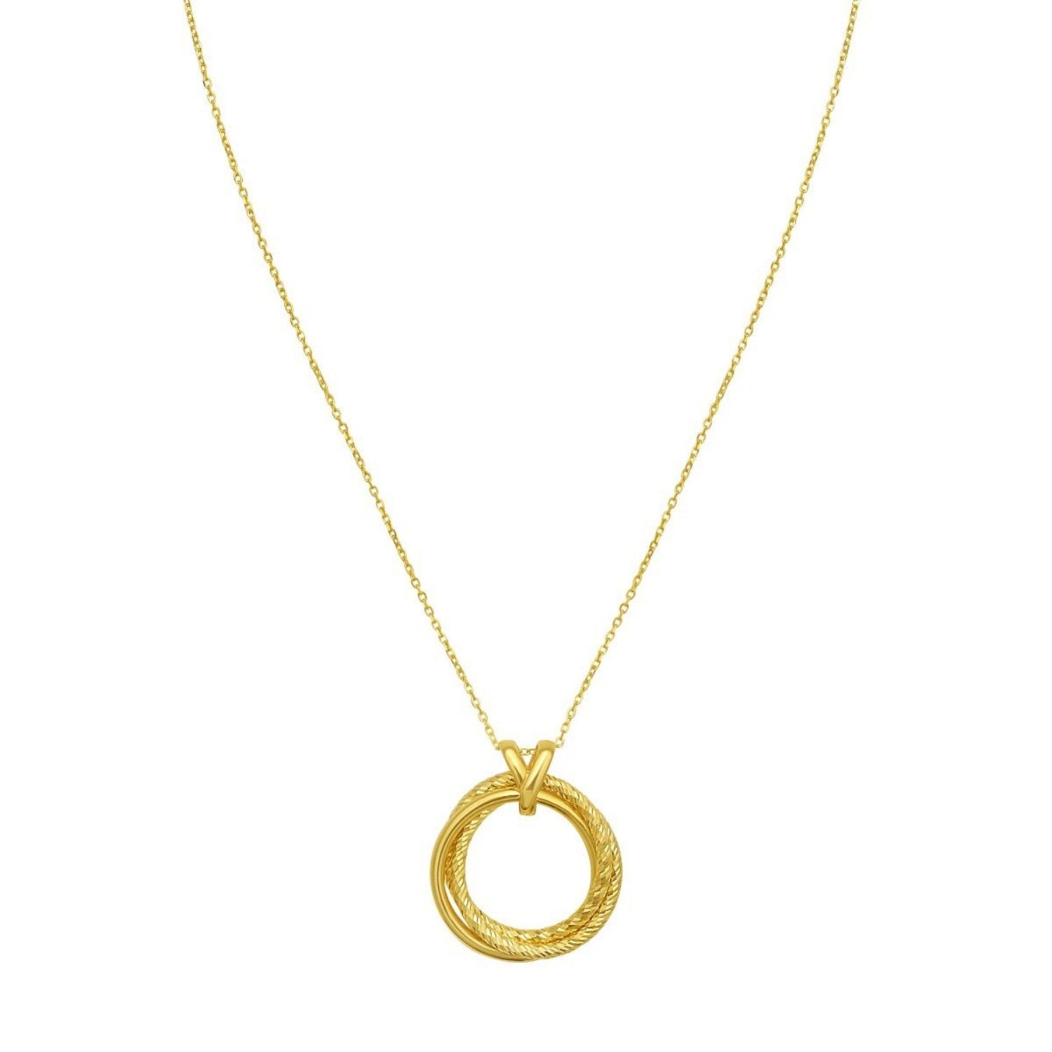 14K Yellow Gold Interlocking Diamond Cut Trinity Necklace