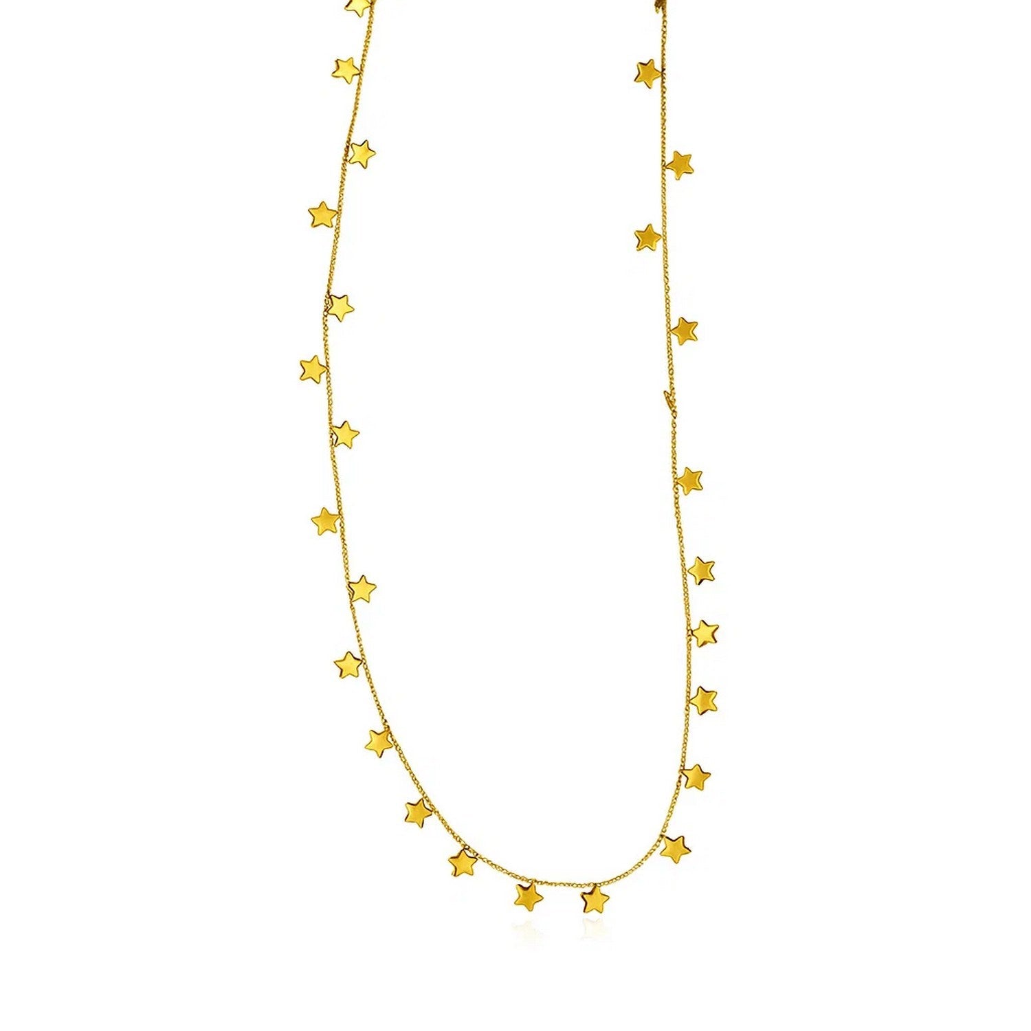 14K Yellow Gold Necklace with Dangling Stars