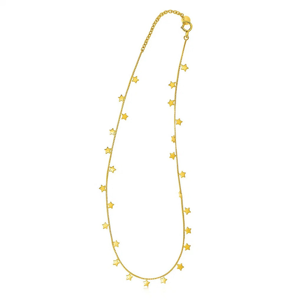 14K Yellow Gold Necklace with Dangling Stars