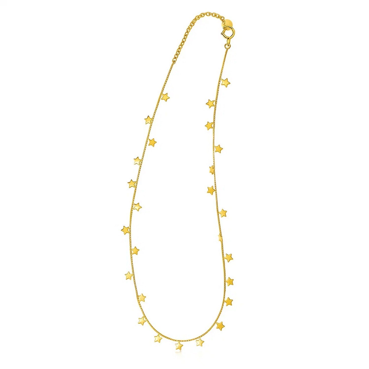 14K Yellow Gold Necklace with Dangling Stars