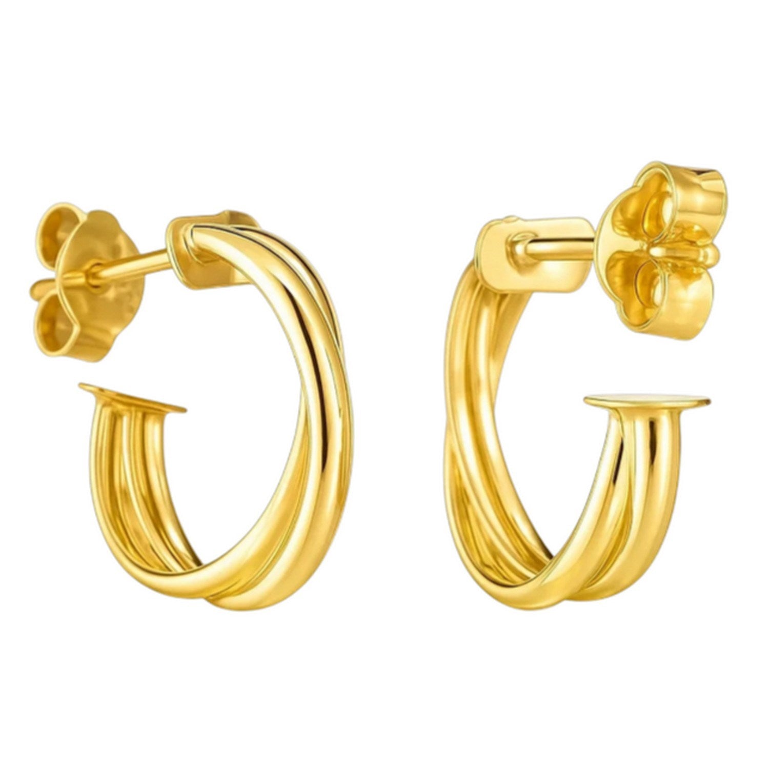 14k Yellow Gold Crossover Hoops