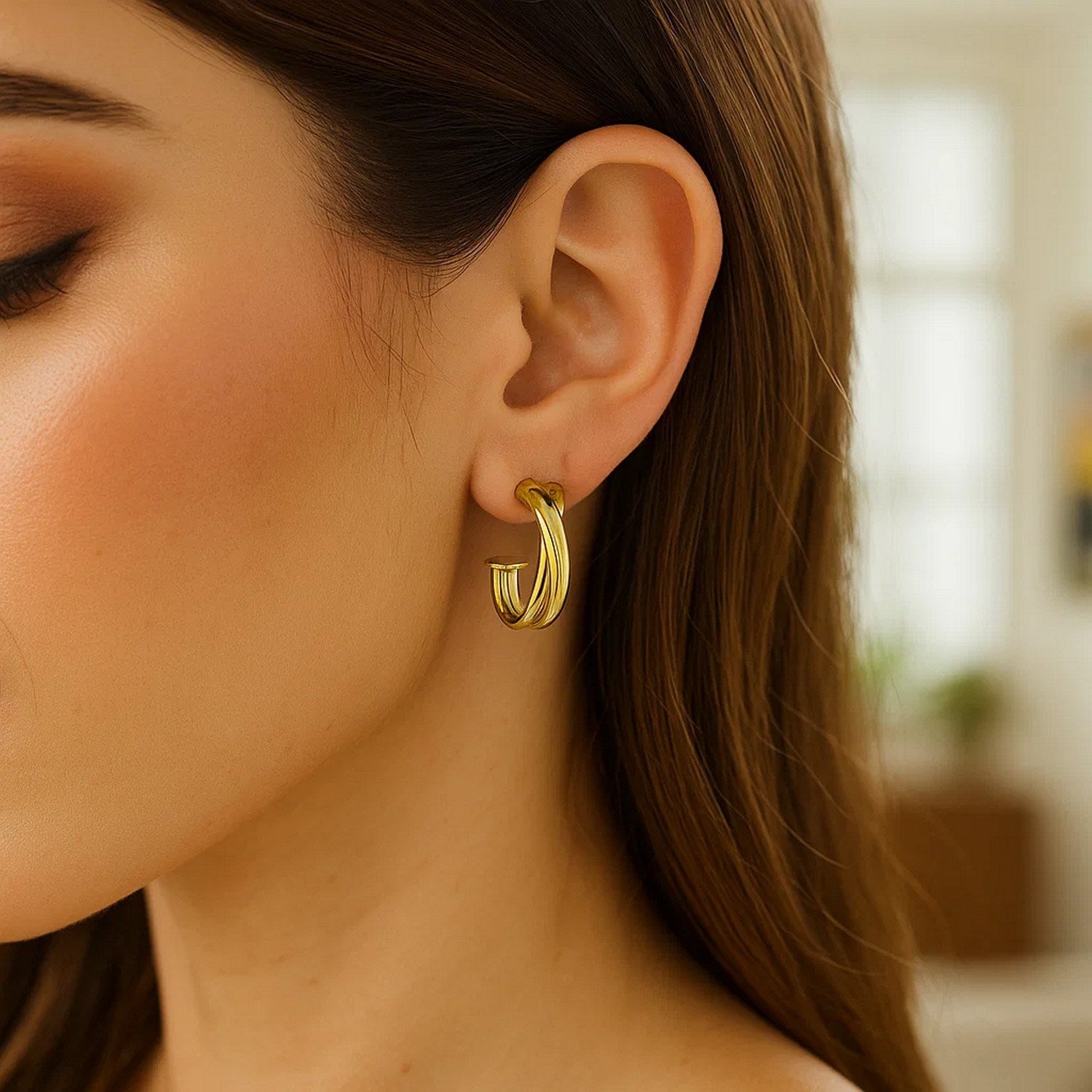 14k Yellow Gold Crossover Hoops