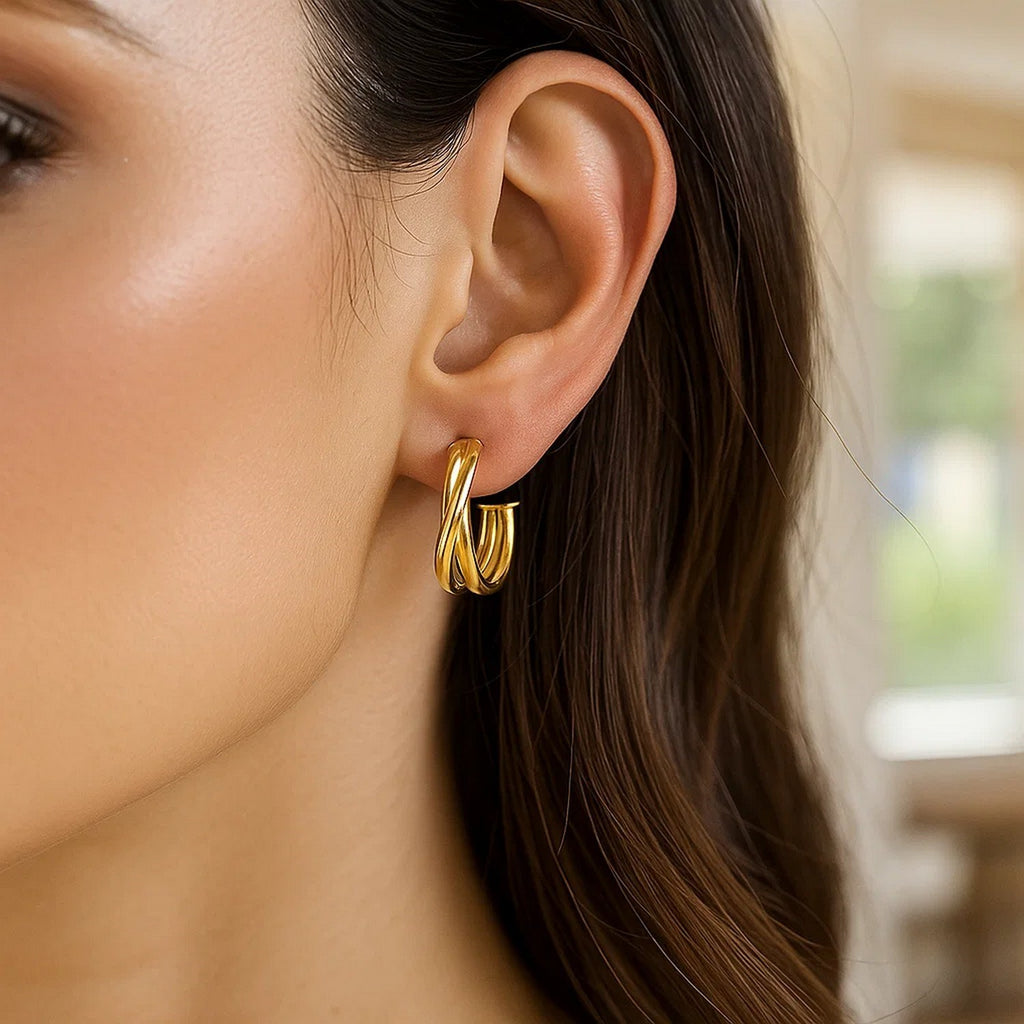 14k Yellow Gold Crossover Hoops