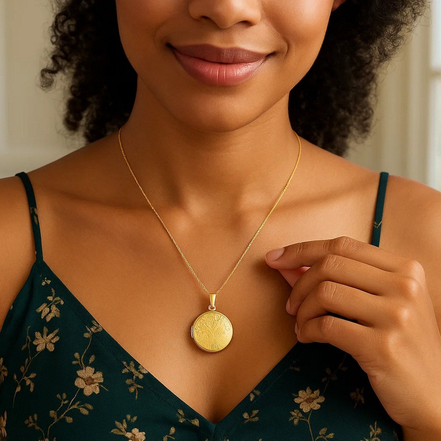 14k Yellow Gold Tree of Life Locket Necklace