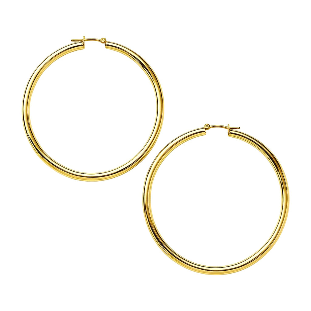 14k Yellow Gold Polished Large Round Hoop Earrings(2x60mm)