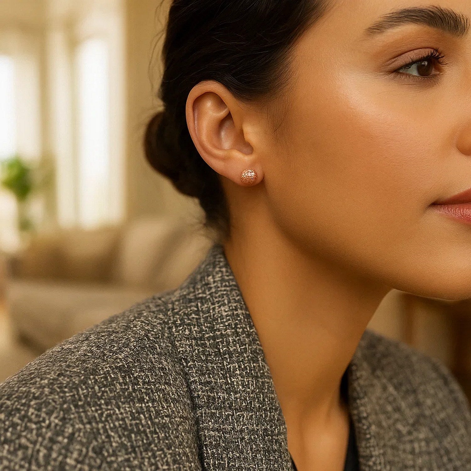 14k Rose Gold Ball Earrings with Crystal Cut Texture(5mm)