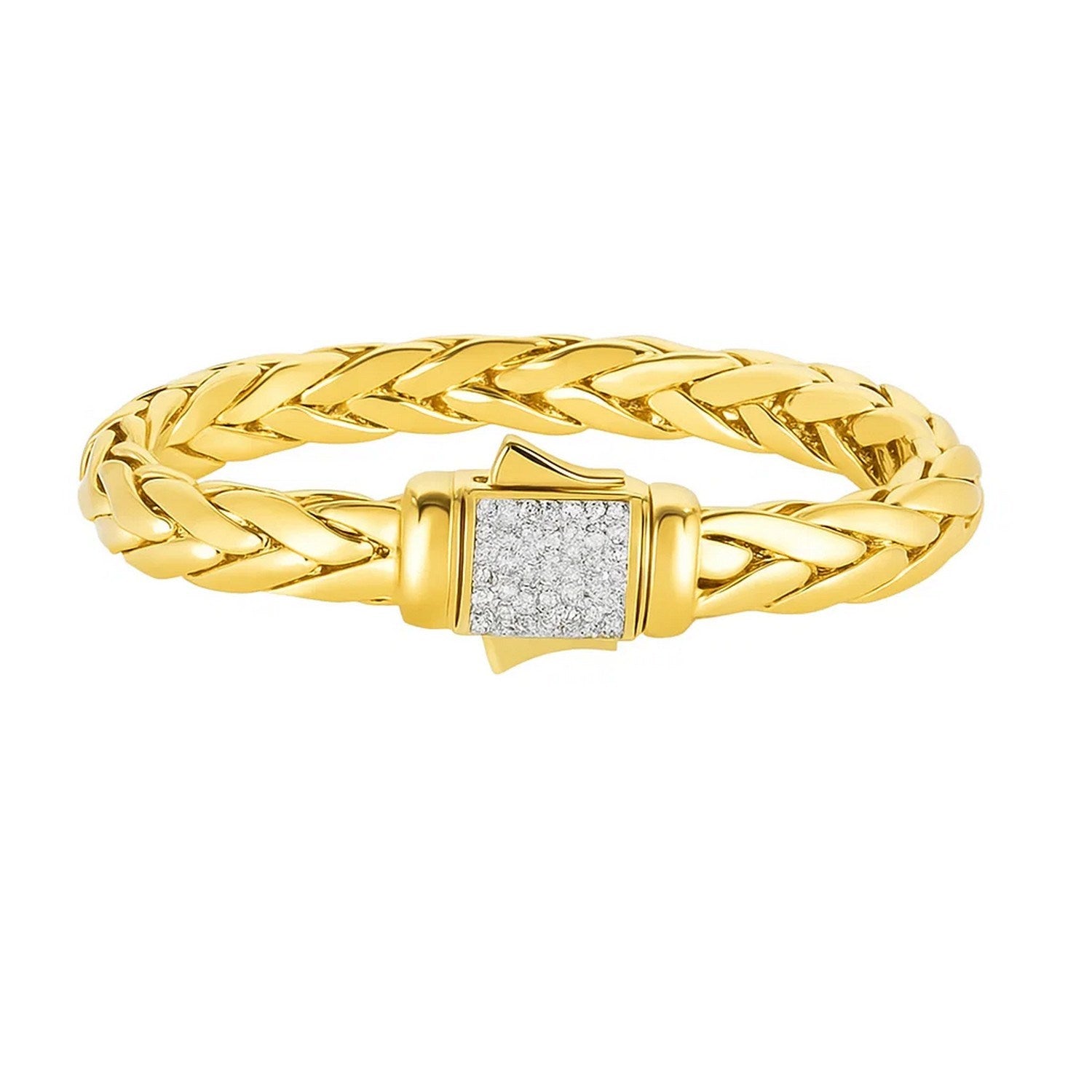 Woven Rope Bracelet with Diamond Accented Clasp in 14k Yellow Gold
