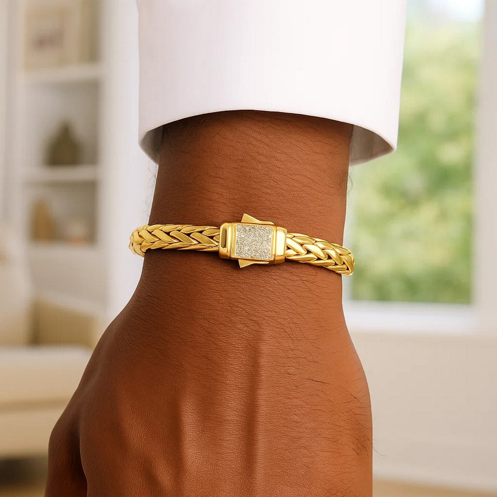 Woven Rope Bracelet with Diamond Accented Clasp in 14k Yellow Gold