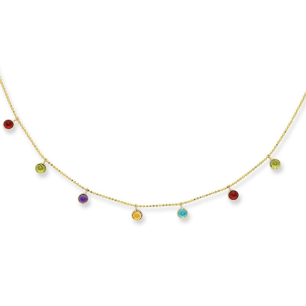 14k Yellow Gold Cable Chain Necklace with Round Multi-Tone Charms