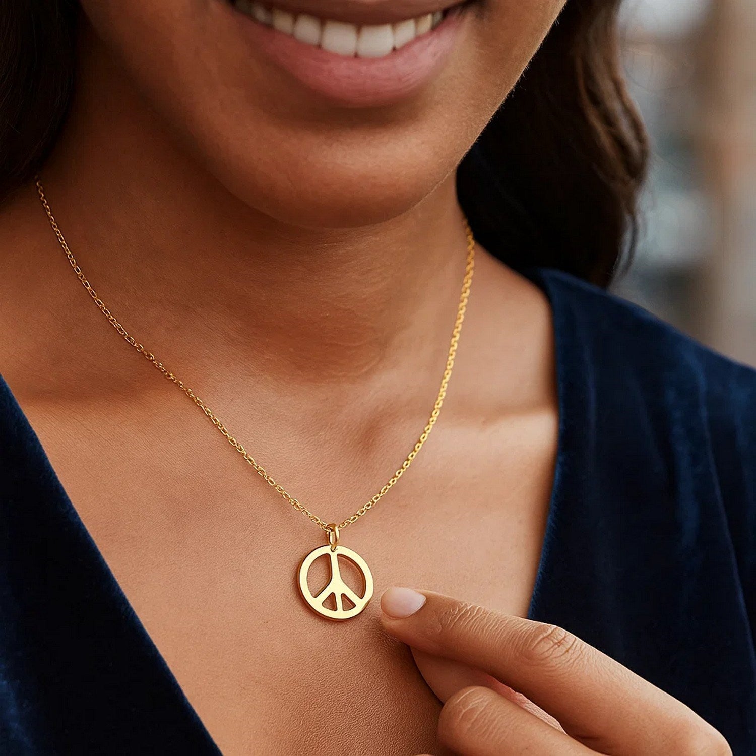 14k Yellow Gold with Peace Symbol Pendant