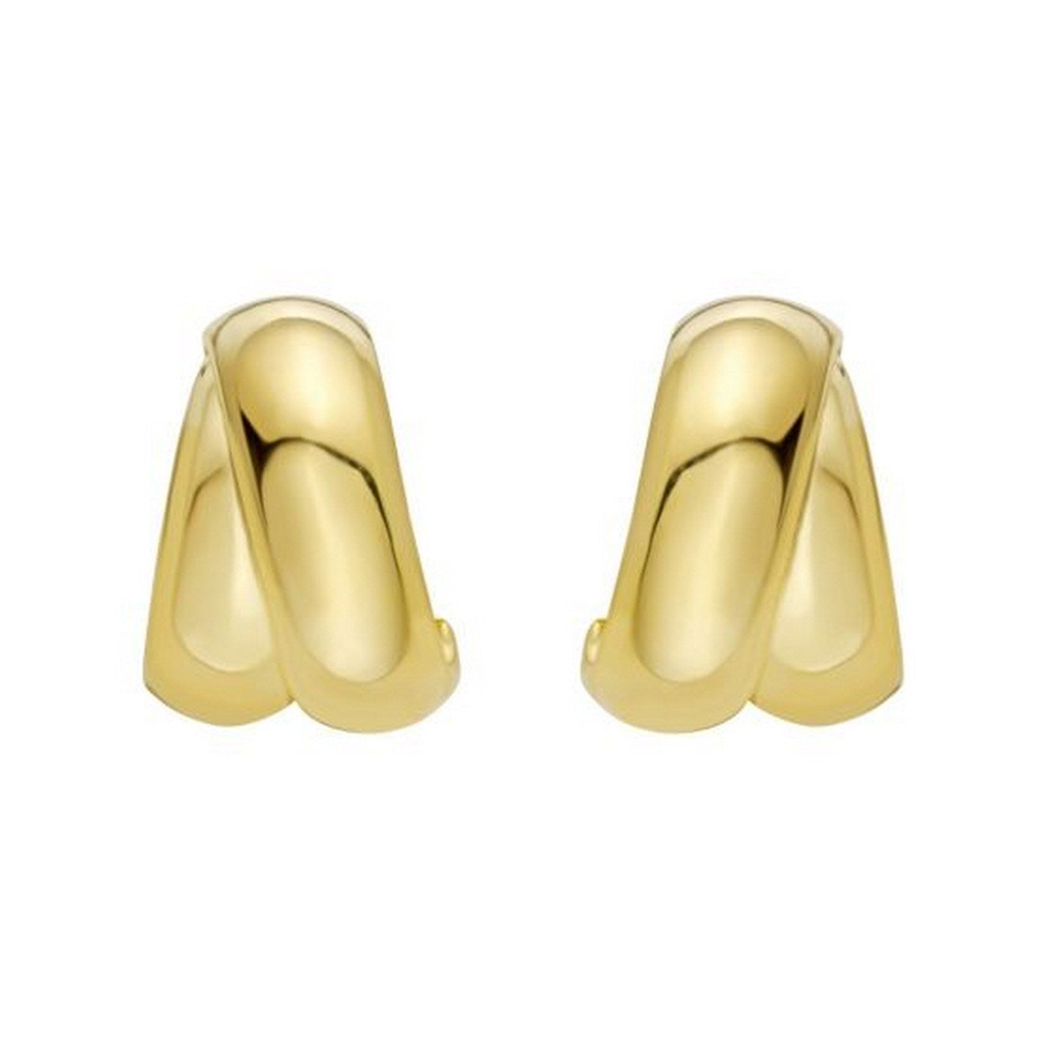 Sterling Silver Yellow Gold Plated Puffed Double Row Crossover C Hoop Earrings