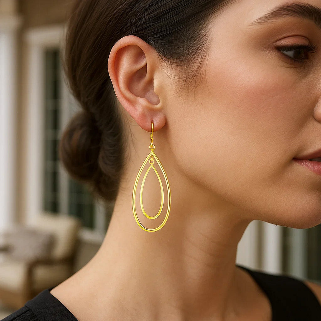 14k Yellow Gold Earrings with Teardrop Dangles