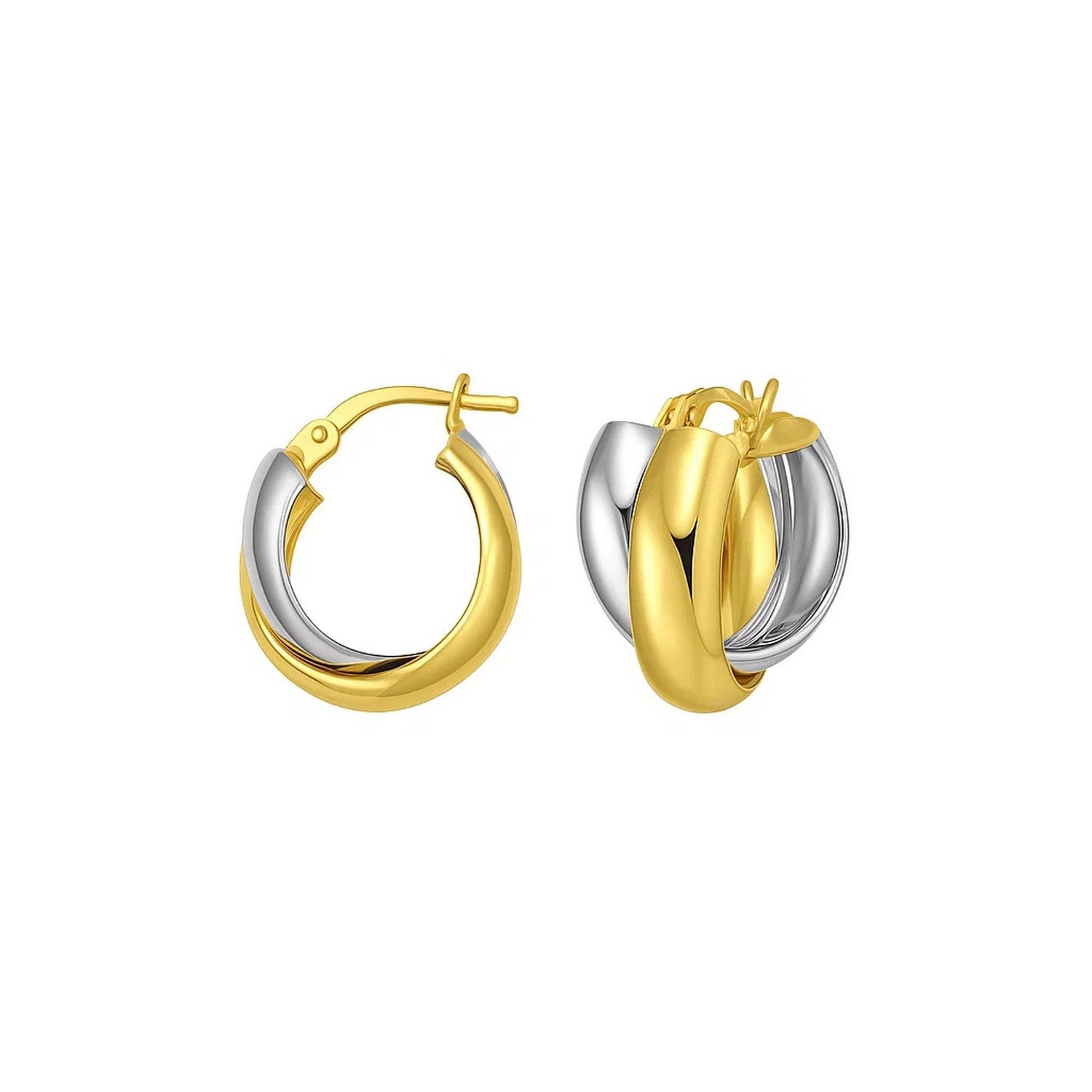 14K Two Tone Gold Interlocking Trinity Hoop Earrings