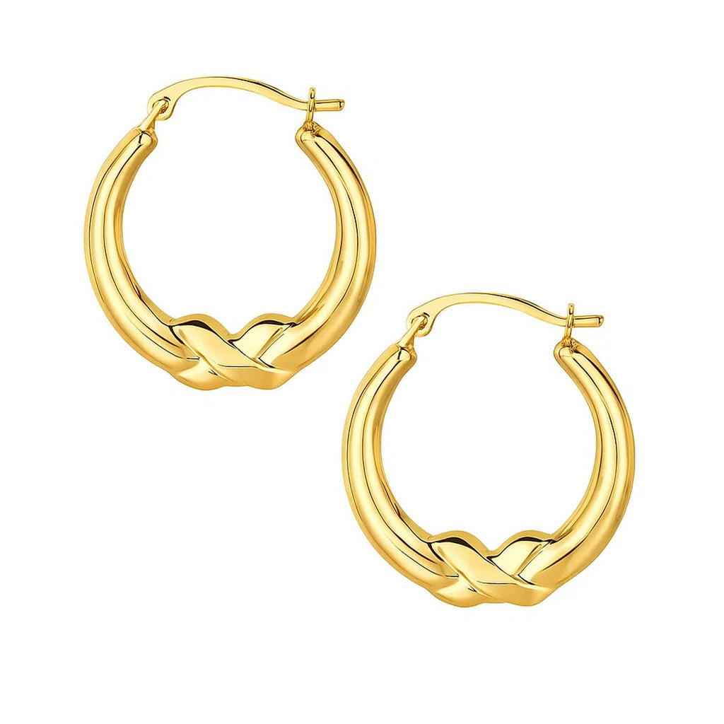 10k Yellow Gold X Motif Round Shape Hoop Earrings