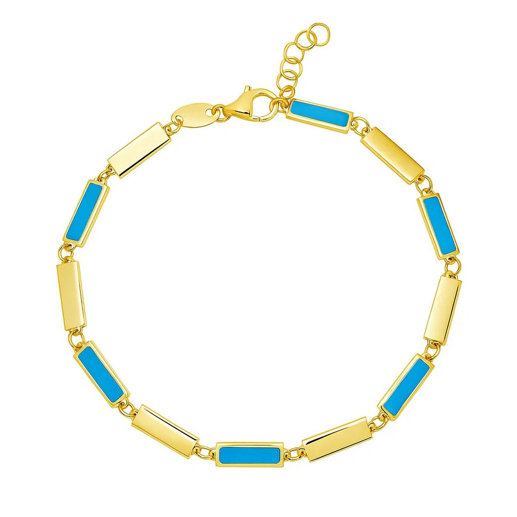 14K Yellow Gold Turquoise Rectangle Links Bracelet (3.50 mm)