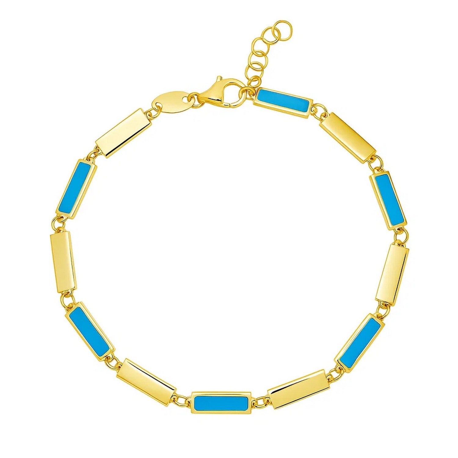 14K Yellow Gold Turquoise Rectangle Links Bracelet (3.50 mm)
