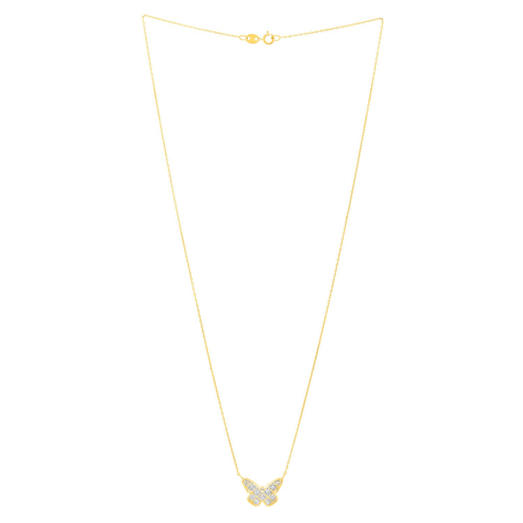 Checkered Butterfly Necklace in 14K Yellow Gold