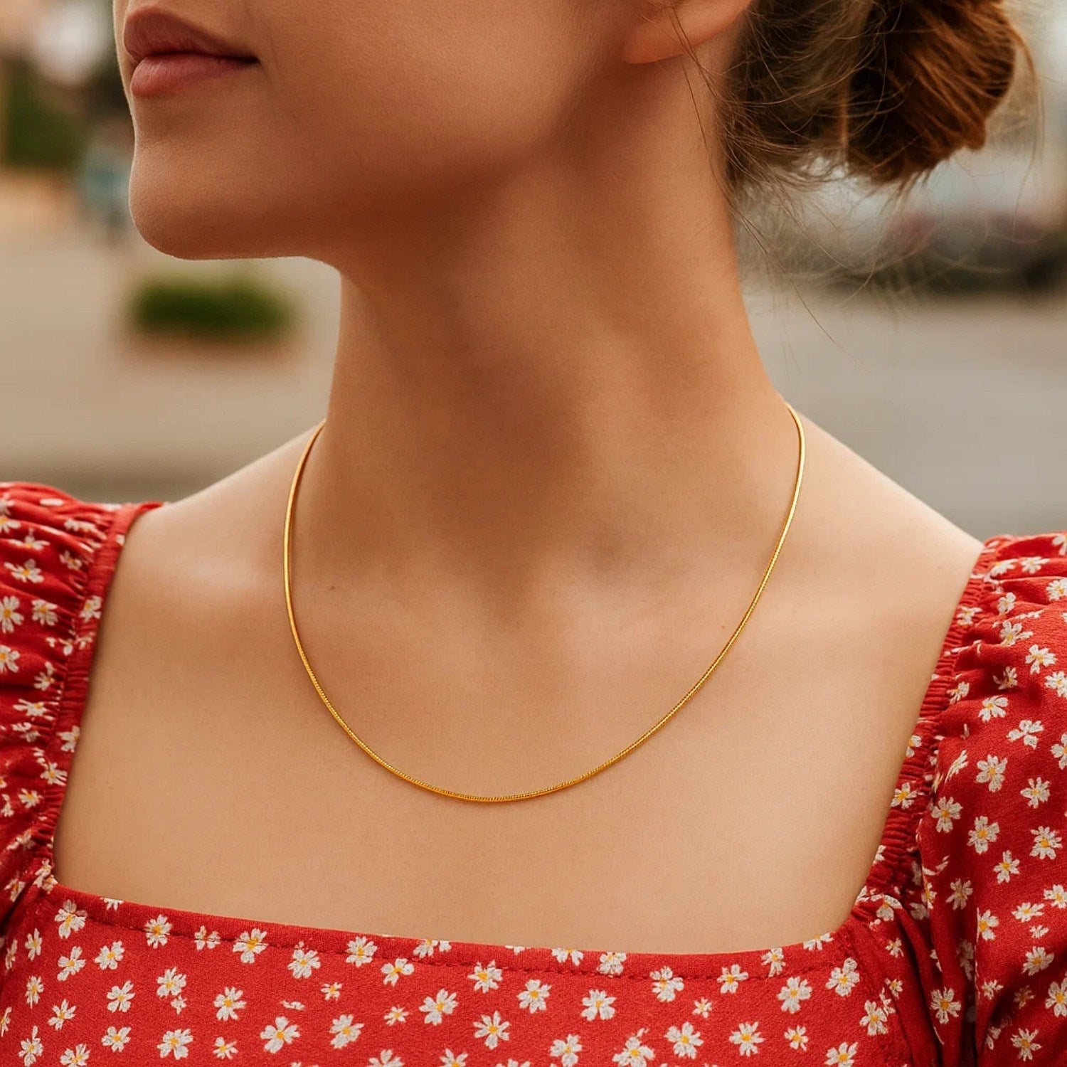 14k Yellow Gold Round Omega Necklace with Diamond Cuts (1.5 mm)