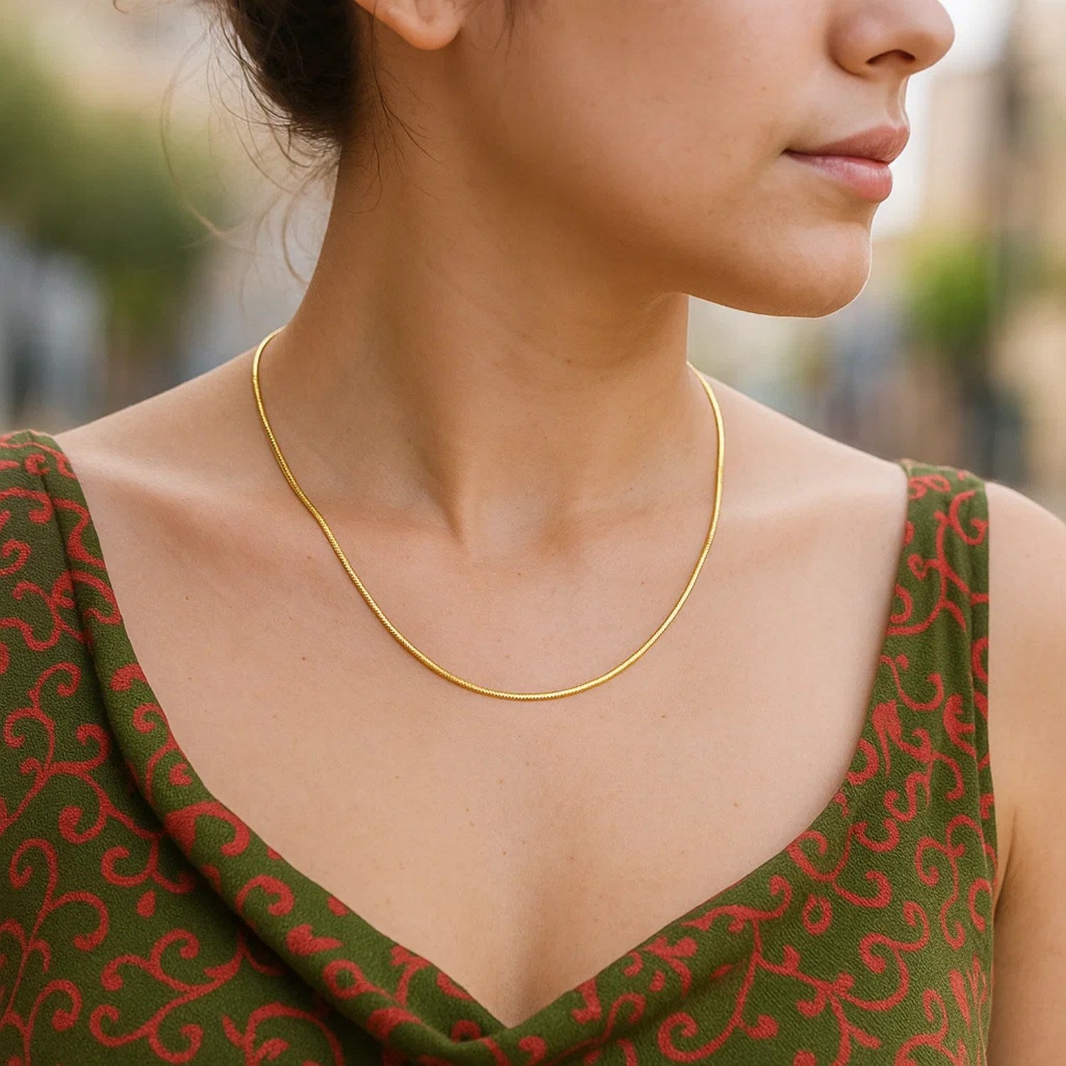 14k Yellow Gold Round Omega Necklace with Diamond Cuts (1.5 mm)