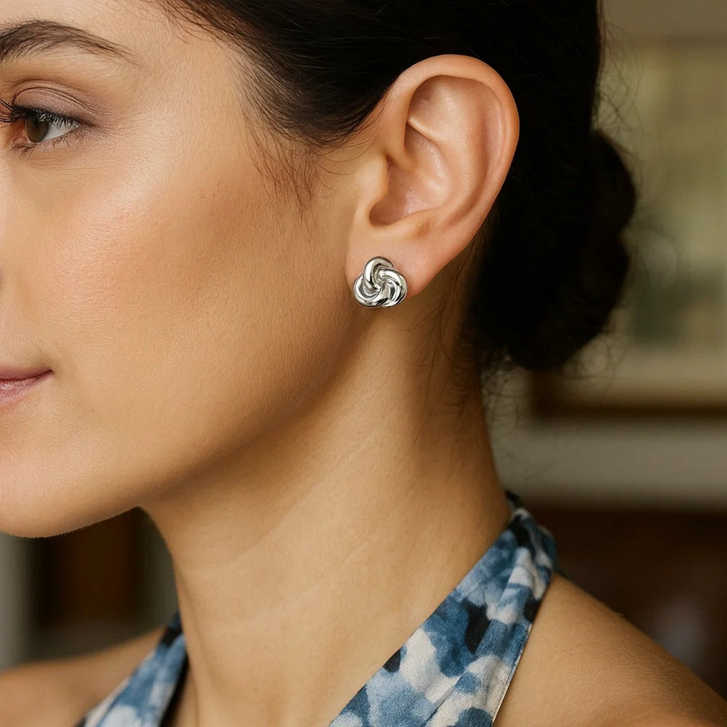 Sterling Silver Puffed Love Knot Stud Earrings