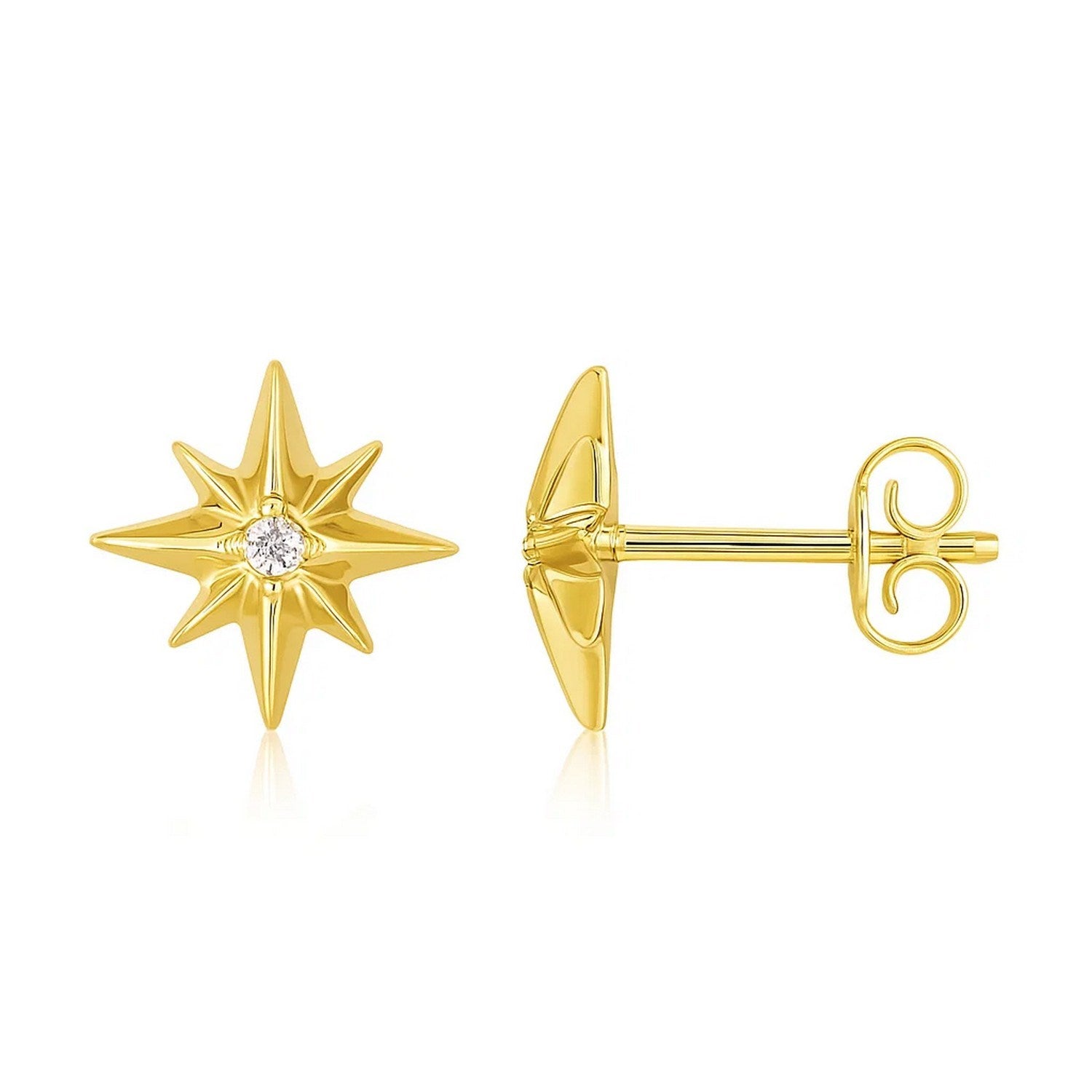 14K Yellow Gold High Polish North Star Diamond Earrings