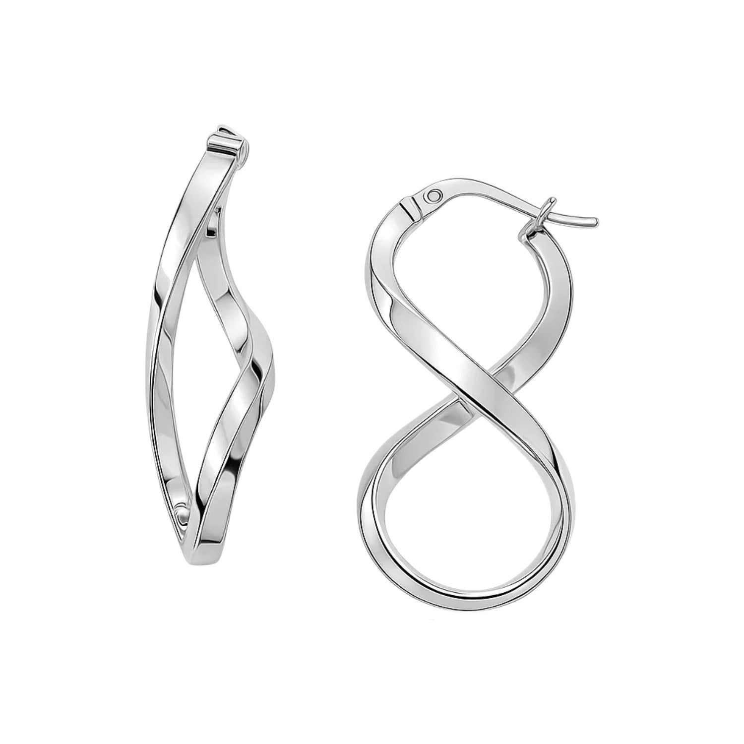 14k White Gold Twist Motif Polished Hoop Earrings