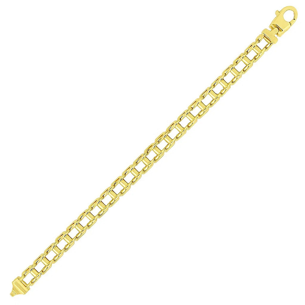 14k Yellow Gold Mens Bracelet with Rail Motif Links (5.00 mm)